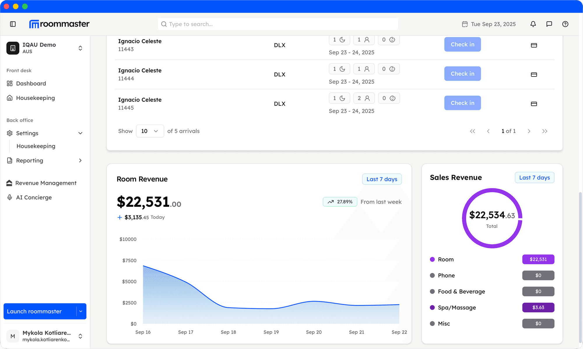 roomMaster Web App — main dashboard